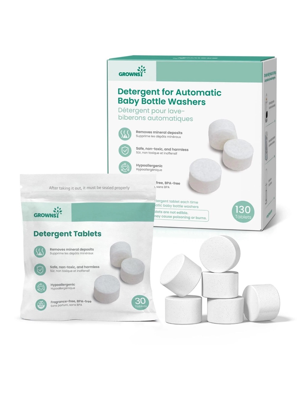 Grownsy Detergent for Automatic Baby Bottle Washers 130 Tablets NOB